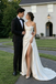 Modern One-Shoulder Satin Wedding Dresses Featuring Floral Applique High Slit,WD0630