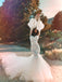 Elegant White Spaghetti Strap Lace Mermaid Long Wedding Dresses With Sweep Trailing,WD0574