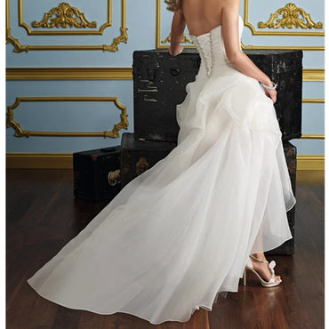 Popular White High-Low Mermaid Long Wedding Dresses With Sweep Trailing,WD0566