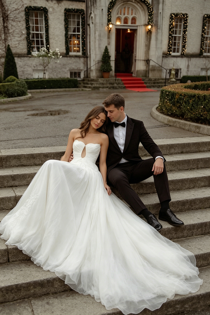 Stunning Strapless Pleated A Line Wedding Dresses Modern Chic Floor Length Gown,WD0616