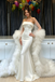 Fancy White Satin Mermaid Wedding Dresses Modern Strapless Gown With Tulle Trim,WD0627