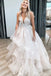 Fancy V-Neck Tiered Tulle A-Line Long Wedding Dresses With Sweep Trailing,WD0581