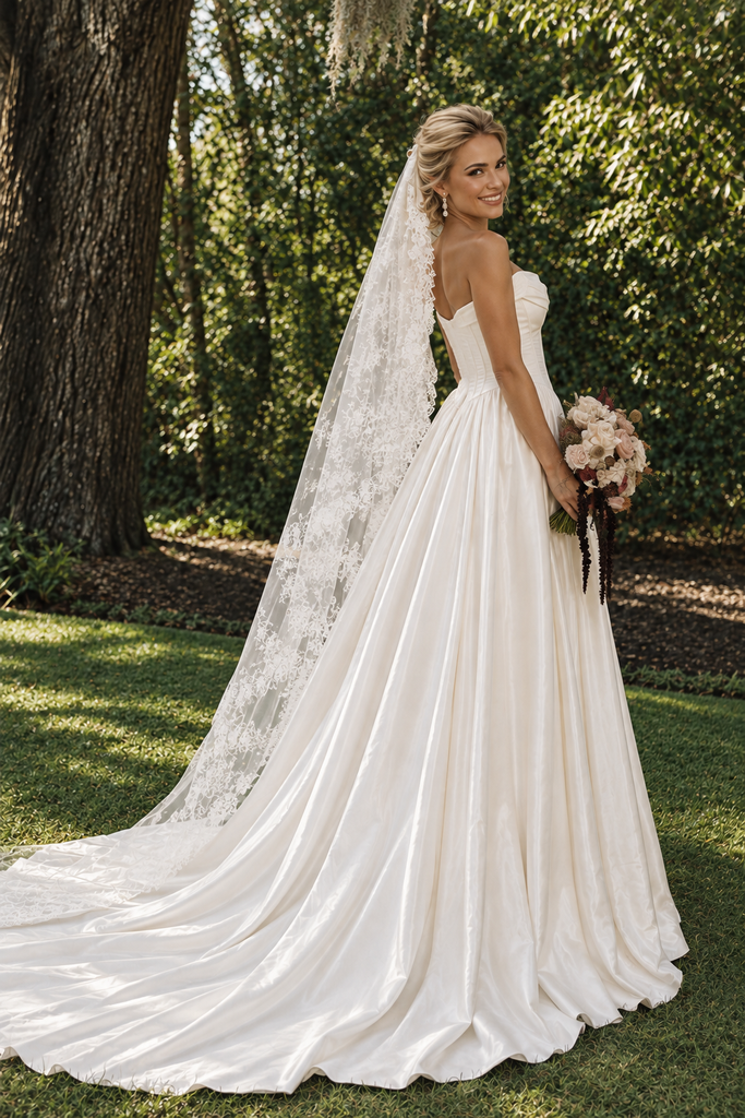 Pretty Ivory Sleeveless Ruched Corset Satin Wedding Dresses,WD0672