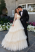 Elegant Square Neck Long Sleeve Ball Gown Floor Length Tiered Lace Wedding Dresses,WD0647