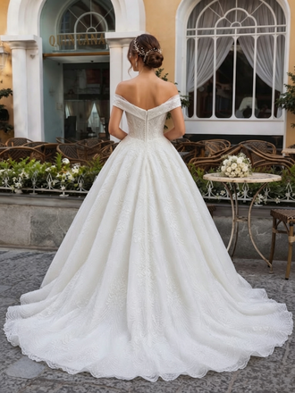 Beautiful Off Shoulder Lace Ball Gown Modern Tulle Wedding Dresses,WD0639