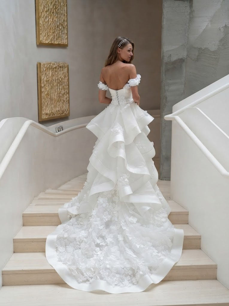Beautiful 3D Floral Applique Wedding Dresses Classy Off The Shoulder Ballgown Train,WD0625