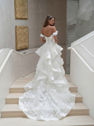 Beautiful 3D Floral Applique Wedding Dresses Classy Off The Shoulder Ballgown Train,WD0625