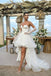 Modern Sweetheart Pearl-Trimmed High-Low Tulle Wedding Dresses with Sleeves,WD0633