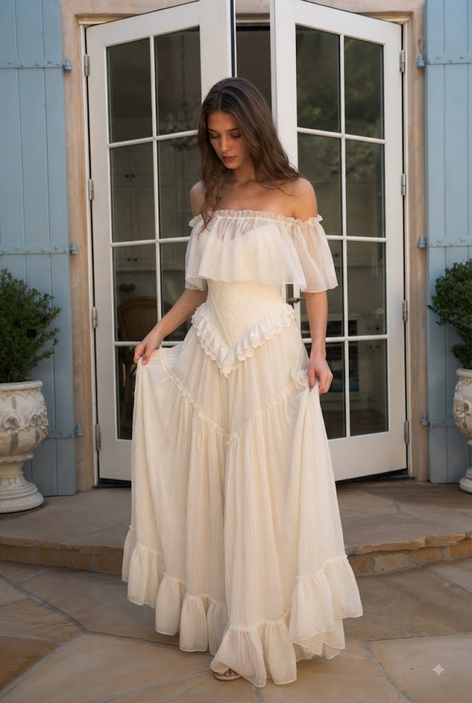 Fancy Off Shoulder Wedding Dresses Romantic Ruffled Tulle Victorian Style Long,WD0636