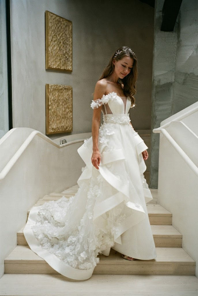 Beautiful 3D Floral Applique Wedding Dresses Classy Off The Shoulder Ballgown Train,WD0625