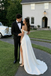 Modern One-Shoulder Satin Wedding Dresses Featuring Floral Applique High Slit,WD0630