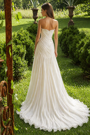 Modern Pleated Chiffon Wedding Dresses Strapless Side Slit Beach Bridal Gowns,WD0590