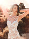 Elegant White Spaghetti Strap Lace Mermaid Long Wedding Dresses With Sweep Trailing,WD0574