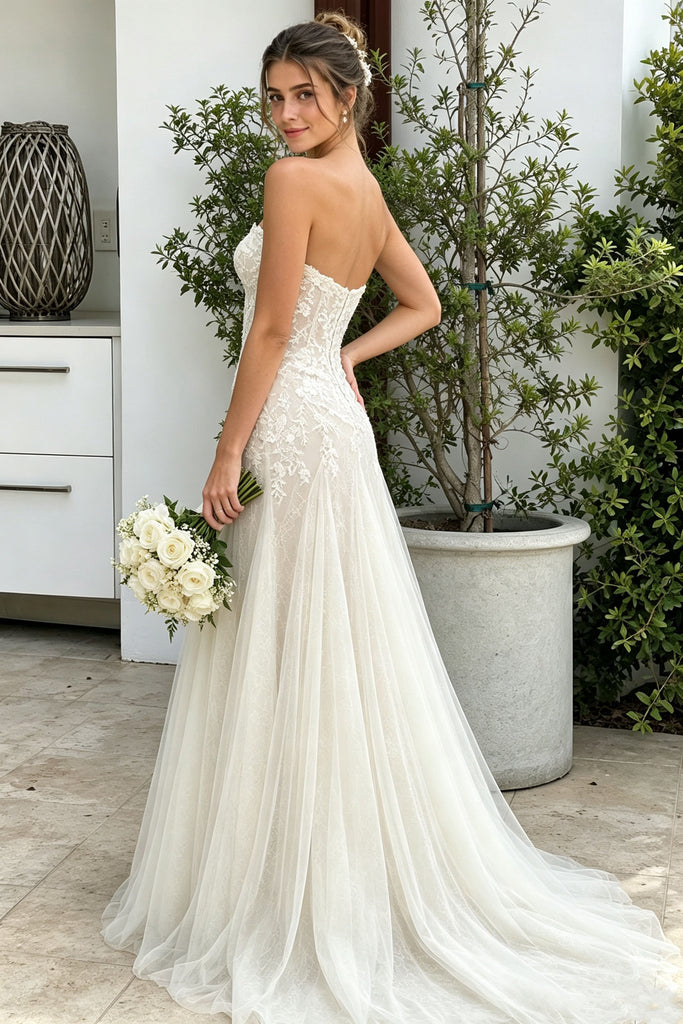 Modern Sweetheart Lace Wedding Dresses Floor Length Mermaid Bridal Gown,WD0653