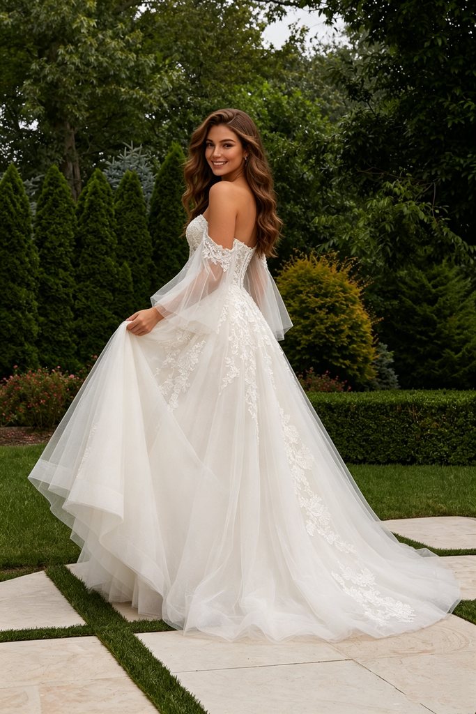 Beautiful White Lace A Line Wedding Dresses Featuring Romantic Off Shoulder Tulle,WD0608