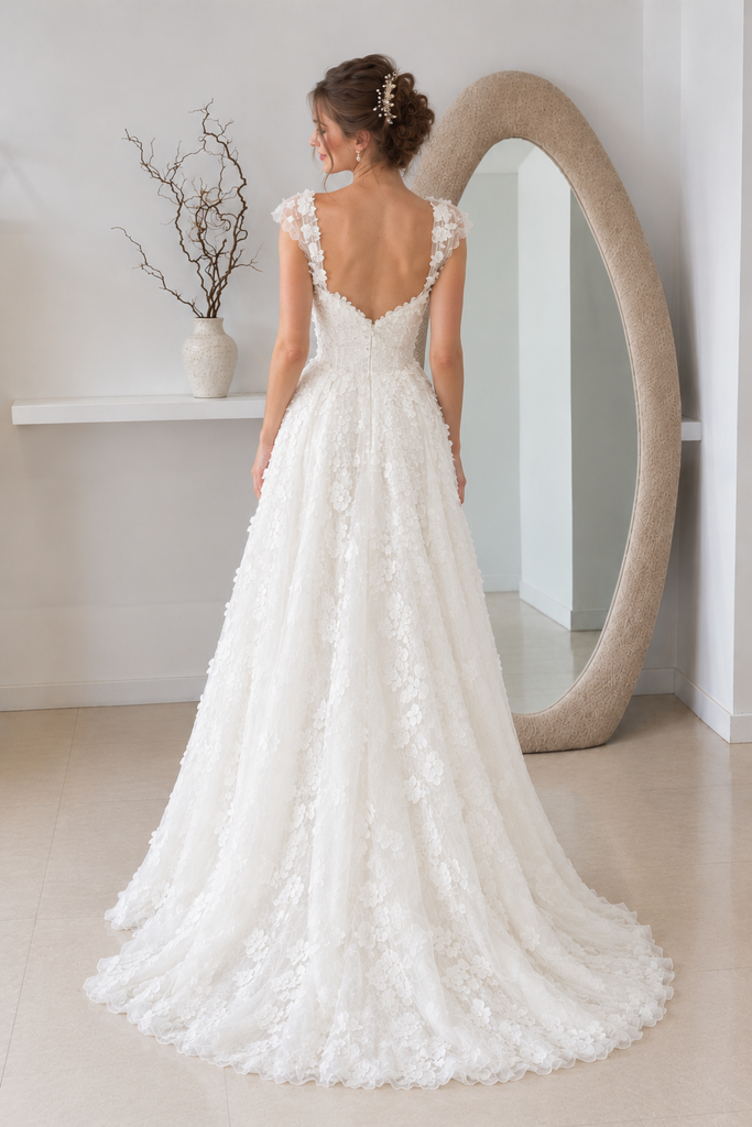Modern Ivory Sweetheart 3D Floral Lace A-Line Wedding Dresses,WD0677