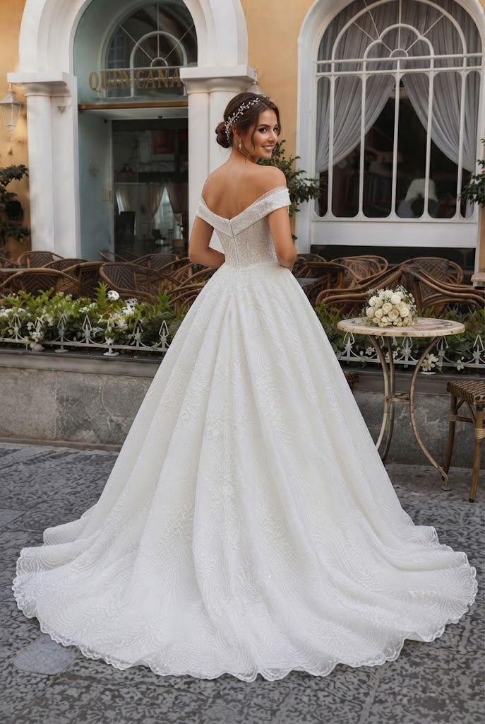Beautiful Off Shoulder Lace Ball Gown Modern Tulle Wedding Dresses,WD0639