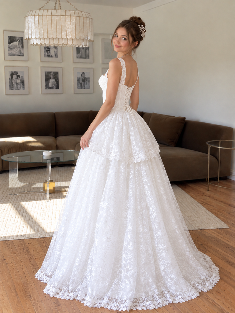 Classy White Sweetheart Corset Lace Wedding Dresses,WD0671