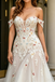 Classy Floral Applique Wedding Dresses Cold Shoulder V Neck Embroidery Tulle Dress,WD0600