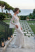 Elegant White Lace Bell Sleeve Mermaid Wedding Dresses Pretty V Neck Bridal Gown,WD0638