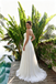 Beautiful White Strapless Chiffon Floral Flowy Beach Wedding Dresses,WD0626