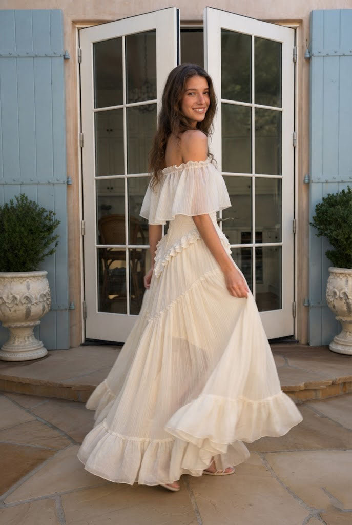 Fancy Off Shoulder Wedding Dresses Romantic Ruffled Tulle Victorian Style Long,WD0636