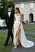 Modern One-Shoulder Satin Wedding Dresses Featuring Floral Applique High Slit,WD0630