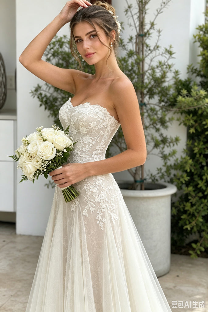 Modern Sweetheart Lace Wedding Dresses Floor Length Mermaid Bridal Gown,WD0653