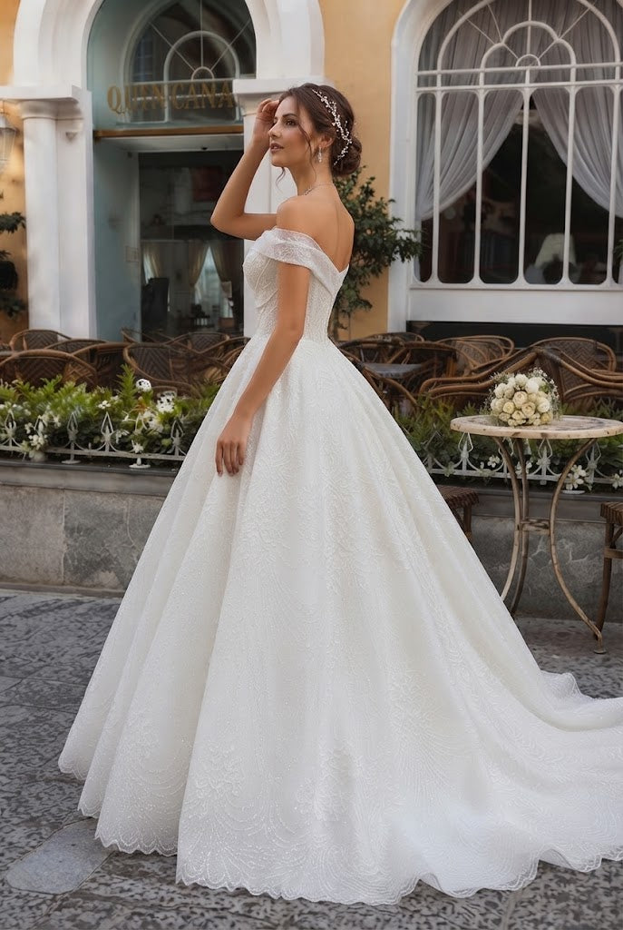 Beautiful Off Shoulder Lace Ball Gown Modern Tulle Wedding Dresses,WD0639