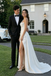 Modern One-Shoulder Satin Wedding Dresses Featuring Floral Applique High Slit,WD0630