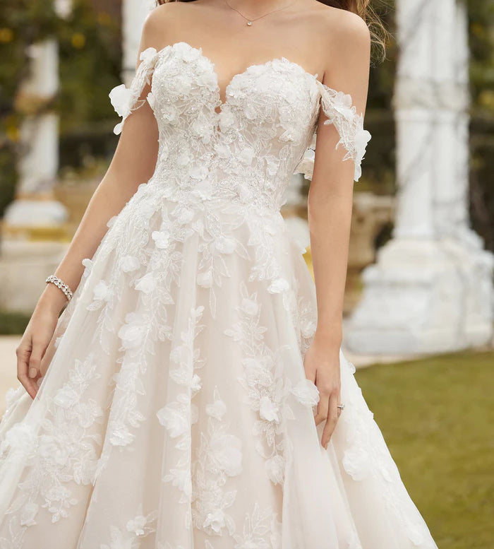 Elegant Off Shoulder Off-White Floral Lace A Line Wedding dresses,WD0588