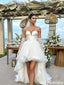 Modern Sweetheart Pearl-Trimmed High-Low Tulle Wedding Dresses with Sleeves,WD0633