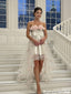 Classy Fancy Strapless High Low Wedding Dresses Ivory Tulle Rose Appliques,WD0624