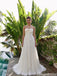 Beautiful White Strapless Chiffon Floral Flowy Beach Wedding Dresses,WD0626
