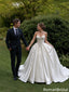 Beautiful Vintage White Wedding Dresses Strapless Ball Gown Satin A Line Bridal Gown,WD0613