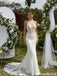 Fancy High Neck Halter Lace Mermaid Wedding Dresses with Illusion Cutout Back,WD0597