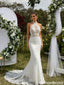 Fancy High Neck Halter Lace Mermaid Wedding Dresses with Illusion Cutout Back,WD0597