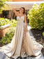 Stunning Champagne Lace Applique Wedding Dresses with Sheer Leg Slit,WD0609