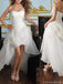 Popular White High-Low Mermaid Long Wedding Dresses With Sweep Trailing,WD0566