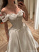 Floral White Off-Shoulder A-Line Long Wedding Dresses With Sweep Trailing,WD0580