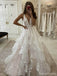 Fancy V-Neck Tiered Tulle A-Line Long Wedding Dresses With Sweep Trailing,WD0581