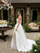 Beautiful White Sweetheart Lace Wedding Dresses With High Slit Plus Satin Train,WD0611