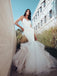Elegant White Spaghetti Strap Mermaid Long Wedding Dresses With Sweep Trailing,WD0575