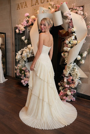 Beautiful Strapless Pleated Bridal Gown Unique Tiered Long Wedding Dresses,WD0645