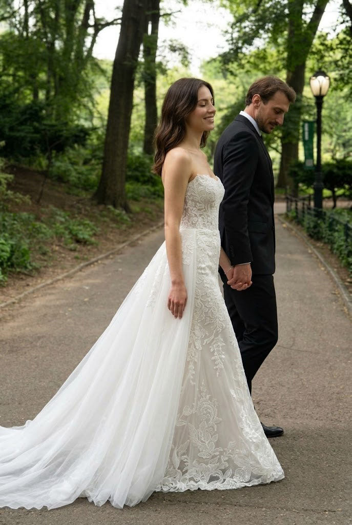 Beautiful Lace Mermaid Wedding Dresses Sexy Strapless Bridal Gown with Long,WD0620