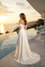 Classy Off-Shoulder Wedding Dresses Long Lace Sleeve Satin Slit Bridal Gown,WD0591