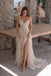 Sexy Champagne Beaded Wedding Dresses Cowl Neck High Slit Corset Floor Length,WD0637