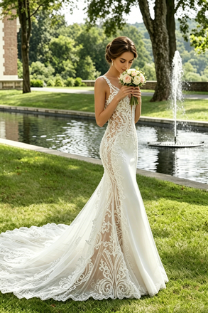 Mermaid Wedding Dresses Sexy Backless Lace Bridal Gown Sleeveless V Neck Chapel Train,WD0601