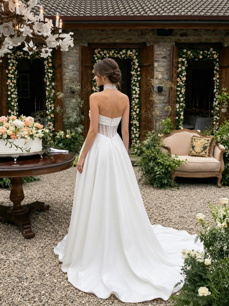 Beautiful White Sweetheart Lace Wedding Dresses With High Slit Plus Satin Train,WD0611