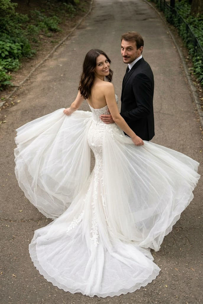 Beautiful Lace Mermaid Wedding Dresses Sexy Strapless Bridal Gown with Long,WD0620